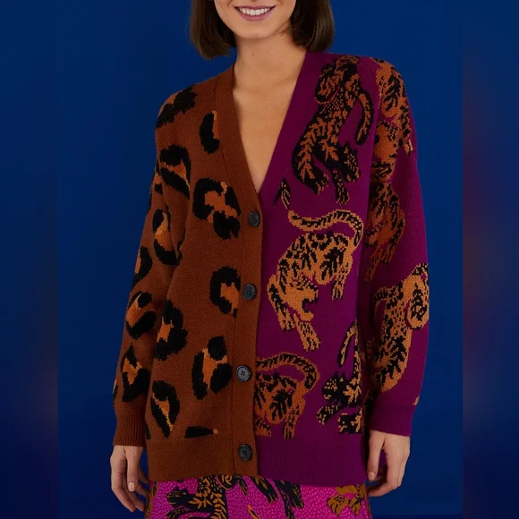 Farm Rio Mixed Wild Leopards Cardigan In Multi - Picture 1 of 5